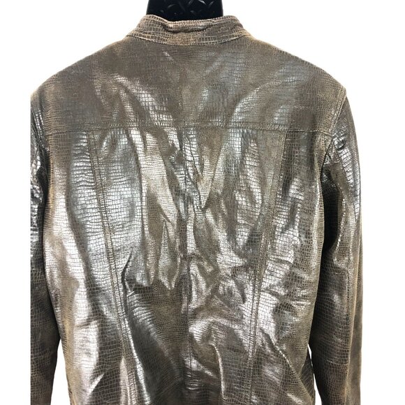 i.e Women's Size XL 100% Leather Jacket Brown Alligator Sporty Full Zip - Picture 6 of 10